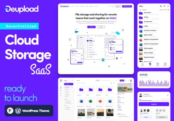 120+屏时尚文件云储存网盘服务器用户界面UI设计WordPress/Figma模板素材 Deupload – Cloud Storage App + Landing pages特色图 120+屏时尚文件云储存网盘服务器用户界面UI设计WordPress/Figma模板素材 Deupload – Cloud Storage App + Landing pages