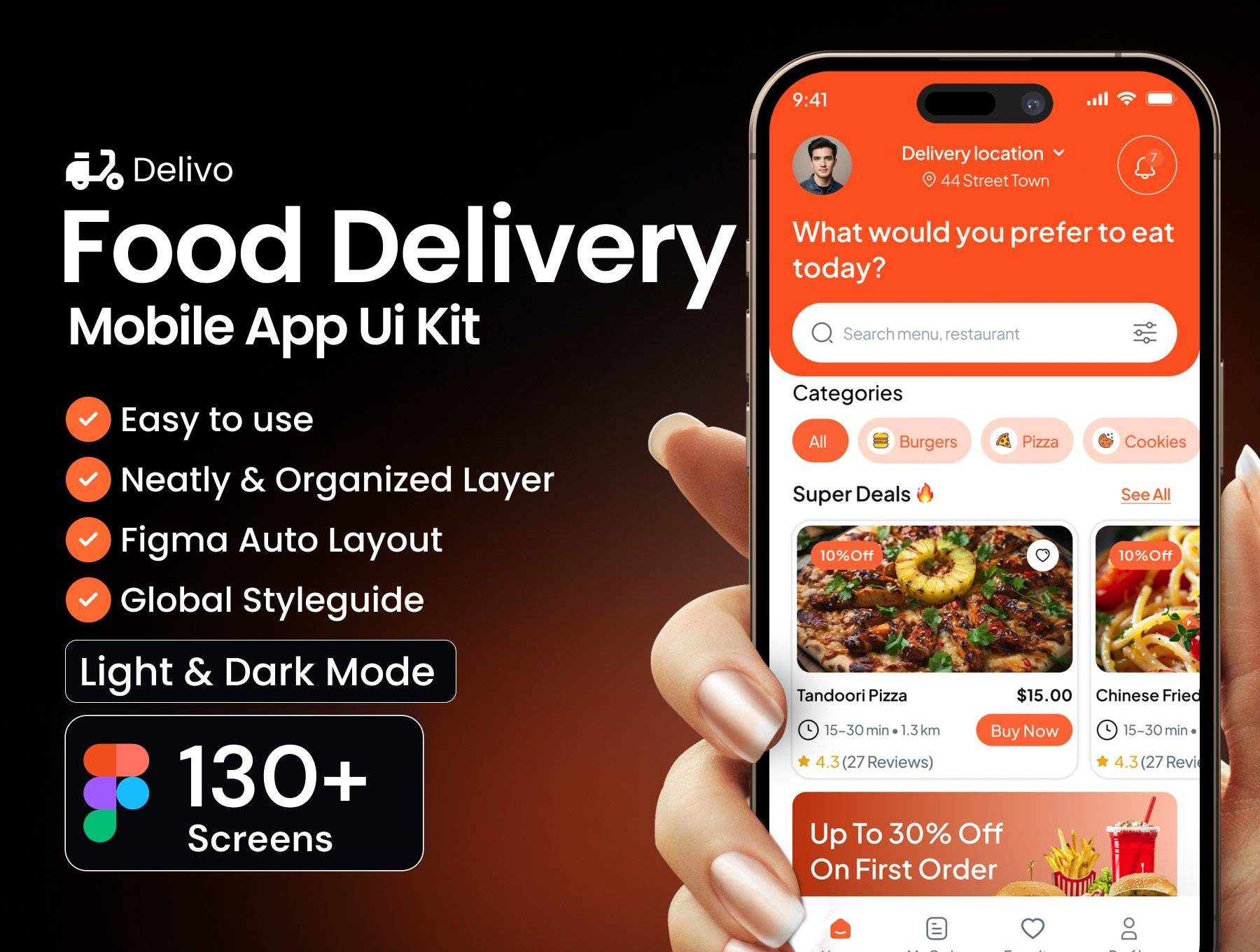 130+屏现代餐厅订餐外卖送餐送货移动app应用程序ui界面设计figma模板素材Delivo Food Delivery Mobile App UI Kit特色图 130+屏现代餐厅订餐外卖送餐送货移动app应用程序ui界面设计figma模板素材Delivo Food Delivery Mobile App UI Kit