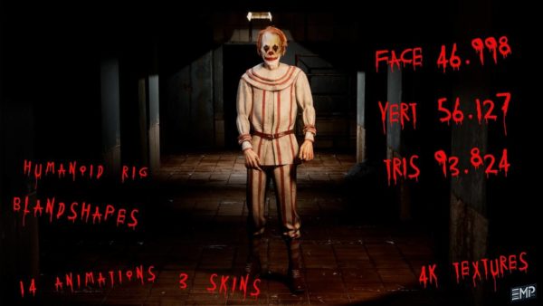 UE模型 令人毛骨悚然恐怖游戏小丑角色3D资产素材 The Horror clown