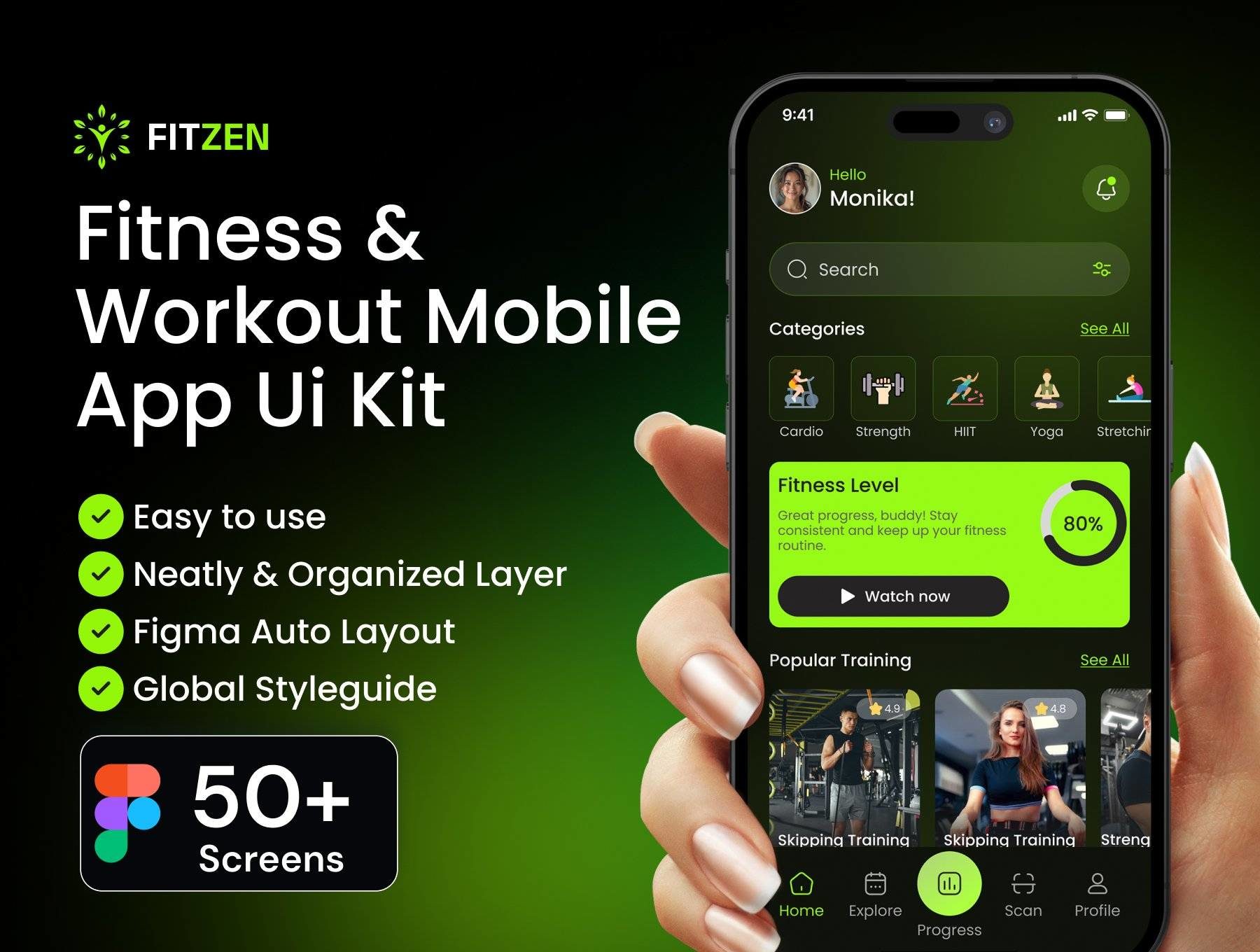 50+屏黑暗锻炼运动健身数据跟踪统计计划app应用程序ui界面设计figma模板套件 Fitzen Fitness & Workout Mobile UI Kit特色图 50+屏黑暗锻炼运动健身数据跟踪统计计划app应用程序ui界面设计figma模板套件 Fitzen Fitness & Workout Mobile UI Kit