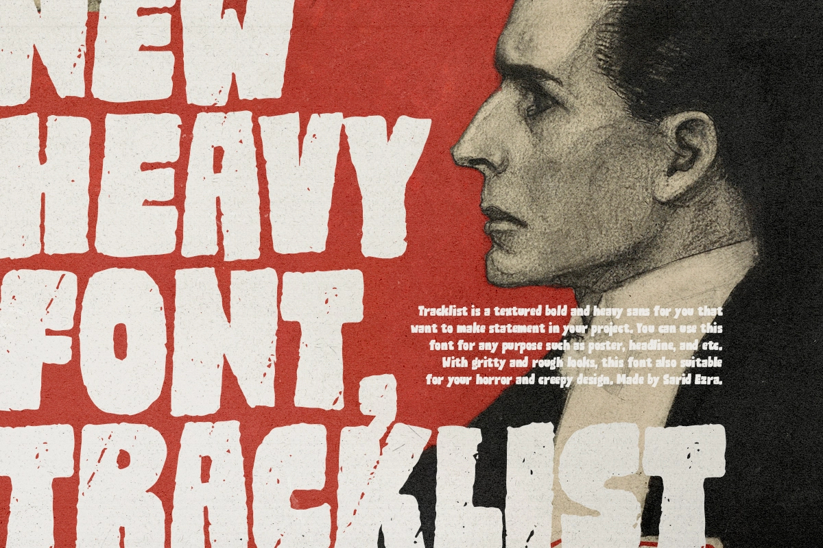 时尚恐怖品牌海报标题设计粗体装饰英文字体安装包 Tracklist – Rough Bold Font特色图 时尚恐怖品牌海报标题设计粗体装饰英文字体安装包 Tracklist – Rough Bold Font