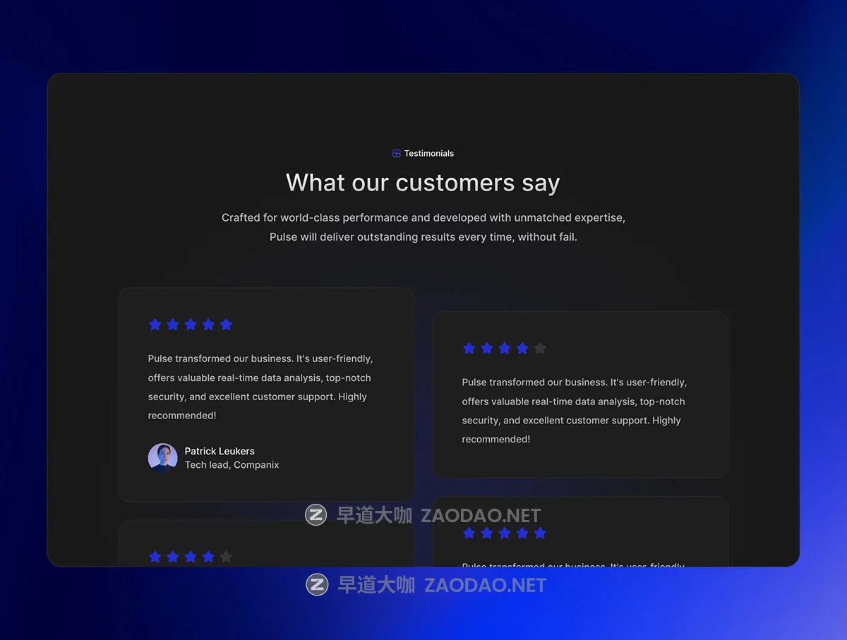 7屏黑暗网络技术服务SaaS平台网站用户UI界面设计Figma模板素材 Pulse — SaaS Template插图6 7屏黑暗网络技术服务SaaS平台网站用户UI界面设计Figma模板素材 Pulse — SaaS Template插图6