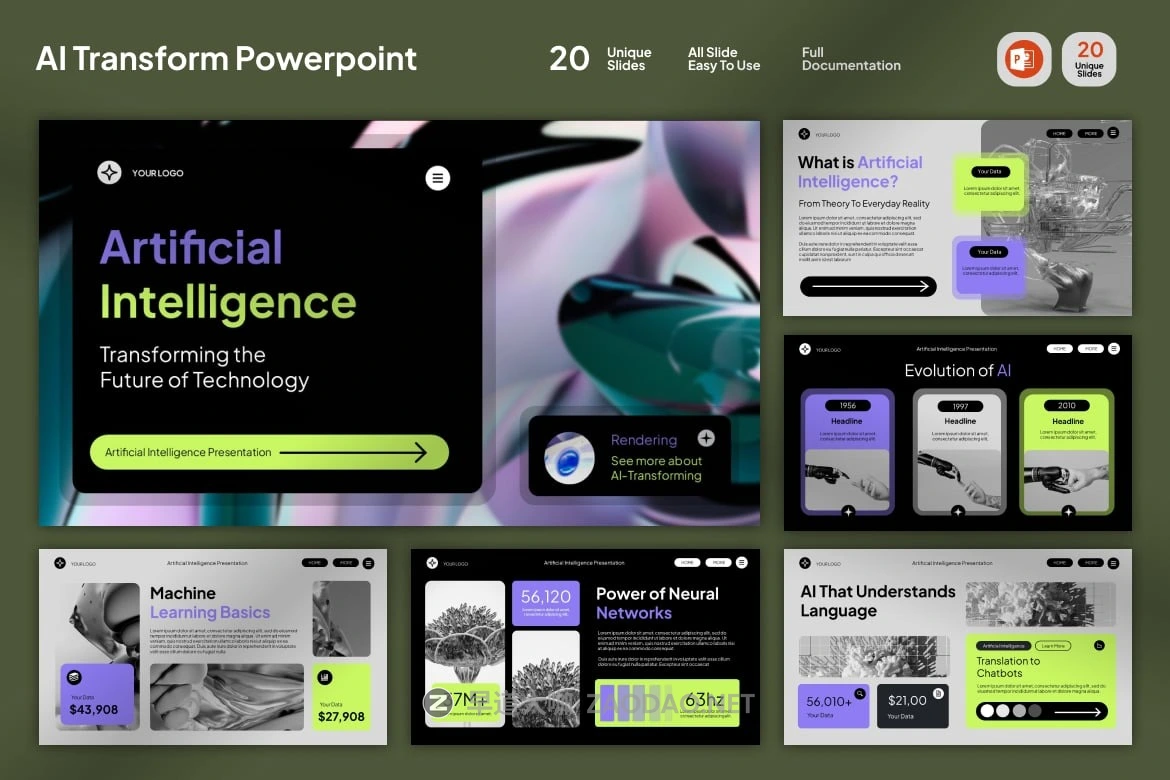 现代未来派数字Ai企业营销策划演示文稿设计ppt模版 Ai Transform Presentation Power Point Template插图 现代未来派数字Ai企业营销策划演示文稿设计ppt模版 Ai Transform Presentation Power Point Template插图