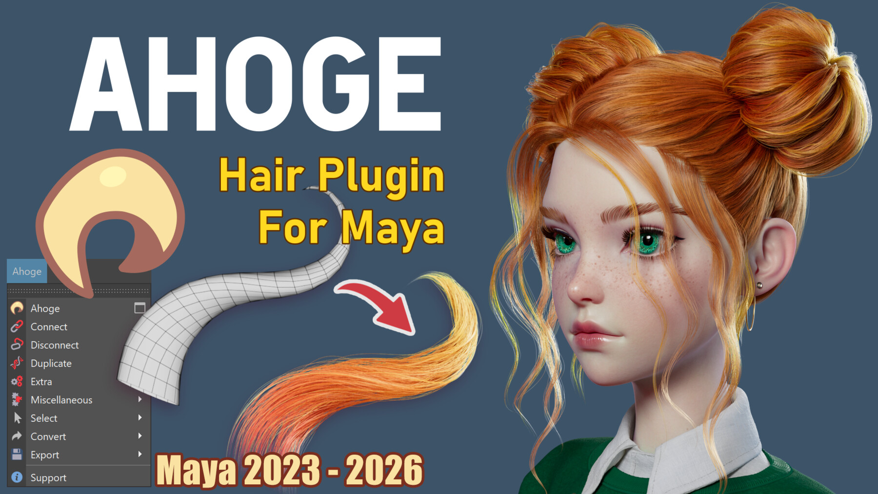 Maya几何体转化为毛发工具插件 Ahoge 0.9.2 Win版本 Artstation – Ahoge 0.9.2 – Hair plugin for Maya特色图 Maya几何体转化为毛发工具插件 Ahoge 0.9.2 Win版本 Artstation – Ahoge 0.9.2 – Hair plugin for Maya