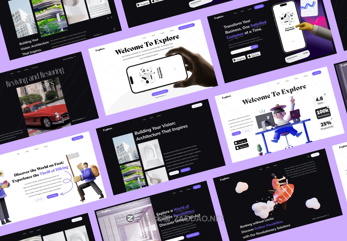 15屏响应式个人博客网站登录页面web ui设计figma模板素材 Explore Hero Headers插图 15屏响应式个人博客网站登录页面web ui设计figma模板素材 Explore Hero Headers插图