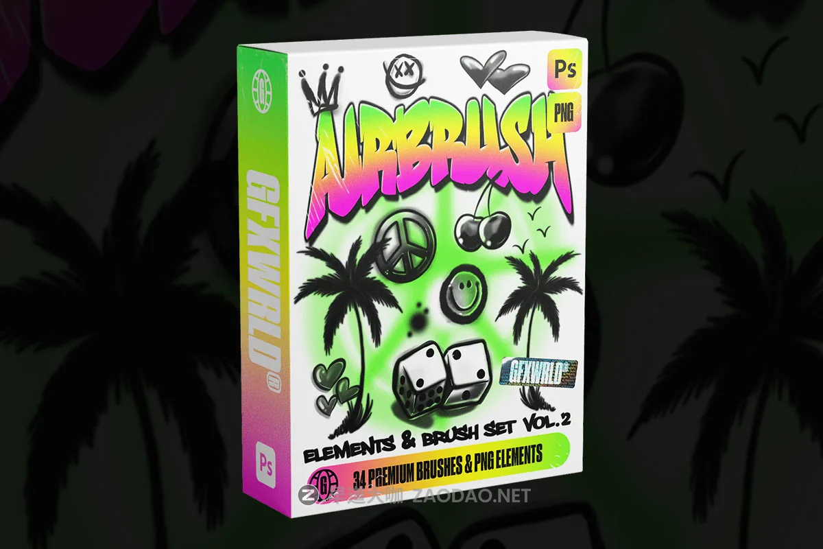 34款喷枪颗粒云朵心形线条樱桃皇冠png免抠图+ps笔刷素材套装 Gfxwrld – Airbrush Elements & Brush Kit (Vol. 2)插图 34款喷枪颗粒云朵心形线条樱桃皇冠png免抠图+ps笔刷素材套装 Gfxwrld – Airbrush Elements & Brush Kit (Vol. 2)插图