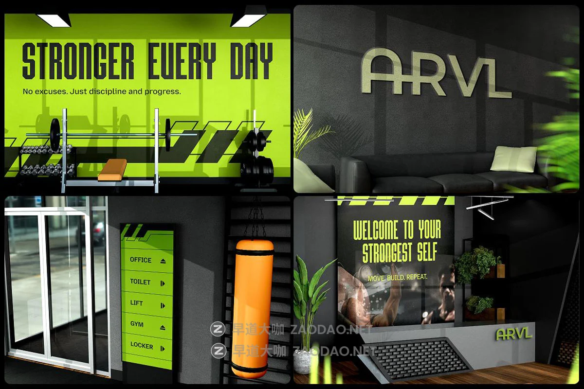 10款质感健身房品牌VI设计指示牌海报徽标贴图PSD样机模板素材 Gym Studio Branding – Environmental插图7 10款质感健身房品牌VI设计指示牌海报徽标贴图PSD样机模板素材 Gym Studio Branding – Environmental插图7