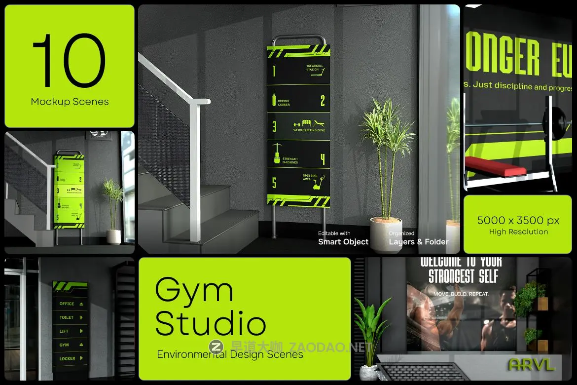 10款质感健身房品牌VI设计指示牌海报徽标贴图PSD样机模板素材 Gym Studio Branding – Environmental插图 10款质感健身房品牌VI设计指示牌海报徽标贴图PSD样机模板素材 Gym Studio Branding – Environmental插图