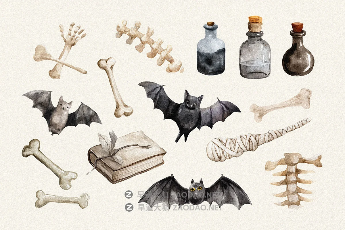 70款怪异卡通趣味万圣节南瓜蝙蝠骷髅蘑菇糖果手绘水彩画png免抠图设计素材 Halloween Watercolors Collection插图7 70款怪异卡通趣味万圣节南瓜蝙蝠骷髅蘑菇糖果手绘水彩画png免抠图设计素材 Halloween Watercolors Collection插图7