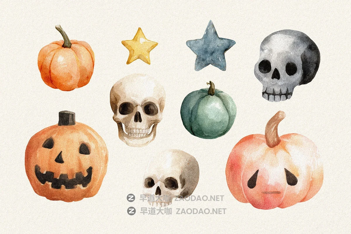 70款怪异卡通趣味万圣节南瓜蝙蝠骷髅蘑菇糖果手绘水彩画png免抠图设计素材 Halloween Watercolors Collection插图5 70款怪异卡通趣味万圣节南瓜蝙蝠骷髅蘑菇糖果手绘水彩画png免抠图设计素材 Halloween Watercolors Collection插图5