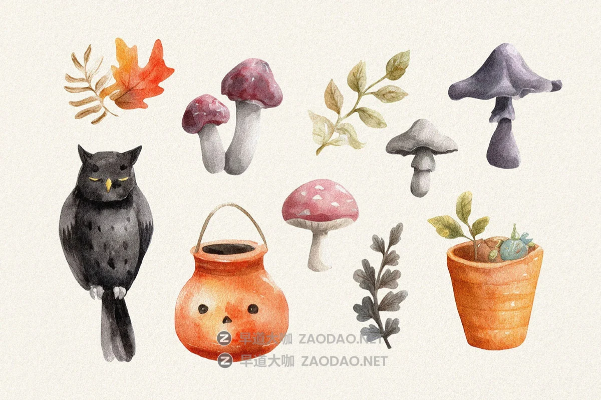 70款怪异卡通趣味万圣节南瓜蝙蝠骷髅蘑菇糖果手绘水彩画png免抠图设计素材 Halloween Watercolors Collection插图3 70款怪异卡通趣味万圣节南瓜蝙蝠骷髅蘑菇糖果手绘水彩画png免抠图设计素材 Halloween Watercolors Collection插图3