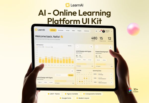 30+屏AI人工智能在线学习数据分析信息统计看板仪表盘UI界面设计Figma模板套件 LearnAI – AI Online Learning Platform UI Kit特色图 30+屏AI人工智能在线学习数据分析信息统计看板仪表盘UI界面设计Figma模板套件 LearnAI – AI Online Learning Platform UI Kit