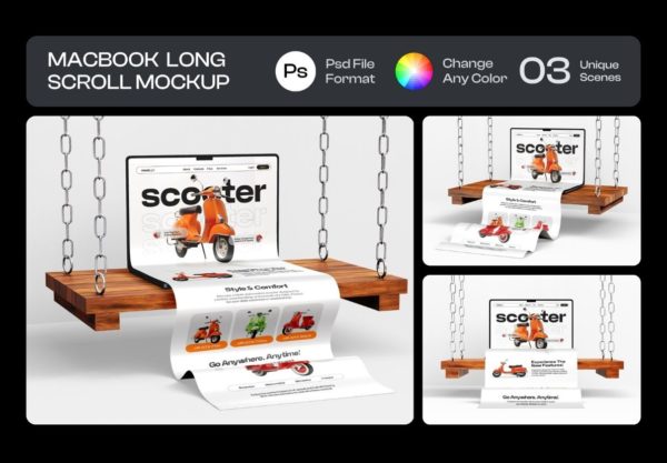3款长卷多屏网站UI界面广告设计展示效果图ps贴图样机模板素材 Long Scroll Macbook Screen Mockup Set – 03 Unique Scene特色图 3款长卷多屏网站UI界面广告设计展示效果图ps贴图样机模板素材 Long Scroll Macbook Screen Mockup Set – 03 Unique Scene