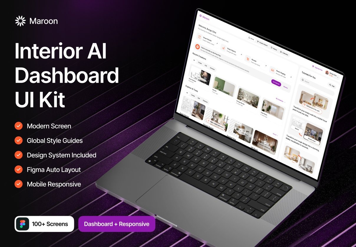 100+屏响应式AI人工智能室内建筑设计平台网站UI界面设计Figma模板素材 Maroon – Interior AI Dashboard UI Kit特色图 100+屏响应式AI人工智能室内建筑设计平台网站UI界面设计Figma模板素材 Maroon – Interior AI Dashboard UI Kit