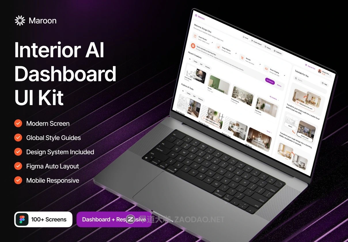100+屏响应式AI人工智能室内建筑设计平台网站UI界面设计Figma模板素材 Maroon – Interior AI Dashboard UI Kit插图 100+屏响应式AI人工智能室内建筑设计平台网站UI界面设计Figma模板素材 Maroon – Interior AI Dashboard UI Kit插图