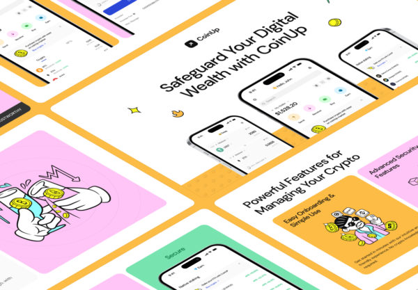 15页创意加密钱包金融科技app设计提案演示幻灯片figma/ppt/keynote模板素材 Mobile App Presentation Template — CoinUp