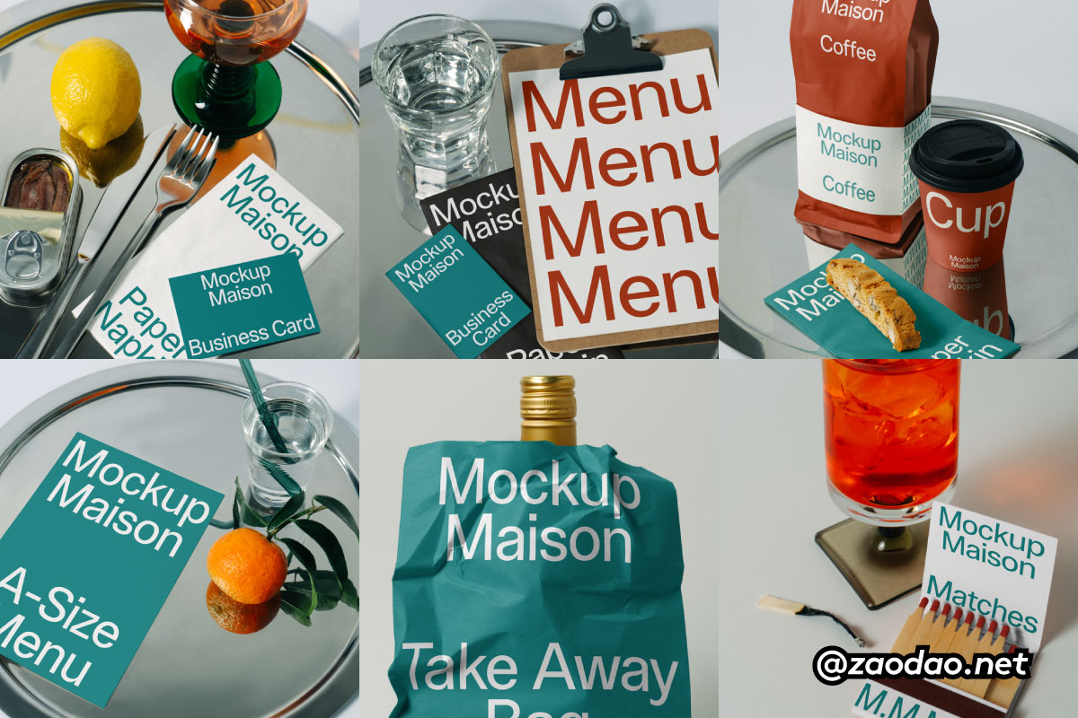 7款国外小众杯垫名片海报菜单餐巾纸包装袋红酒标签咖啡杯VI设计贴图PSD样机 Mockup.Maison – Gourmet Collection P3特色图 7款国外小众杯垫名片海报菜单餐巾纸包装袋红酒标签咖啡杯VI设计贴图PSD样机 Mockup.Maison – Gourmet Collection P3