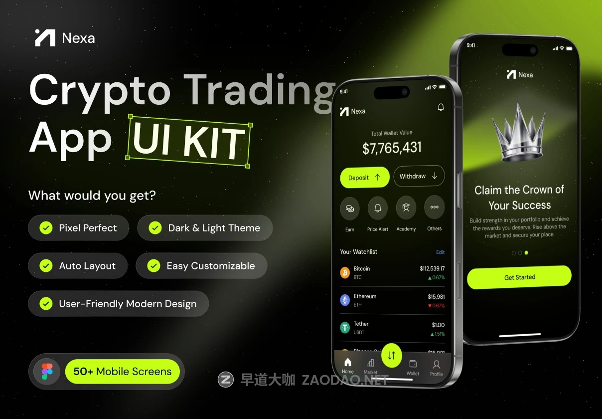 20+屏双配色金融投资理财加密货币交易股票财务管理app应用程序ui界面设计figma模板素材 Nexa – Trading UI Kit by Emura Studio插图 20+屏双配色金融投资理财加密货币交易股票财务管理app应用程序ui界面设计figma模板素材 Nexa – Trading UI Kit by Emura Studio插图