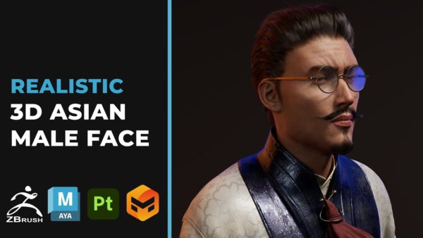 [独家AI翻译] ZBrush Maya PT男性角色头部3D建模服装发型贴图渲染教程 中文字幕 Artstation – REALISTIC 3D ASIAN MALE FACE
