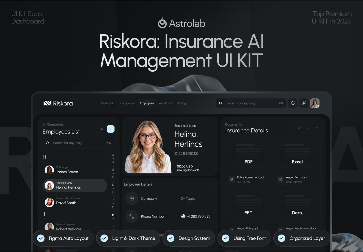 100+屏双配色AI人工智能B2B商业保险平台网站UI界面设计Figma模板素材 Riskora: AI-Powered B2B Insurance Platform特色图 100+屏双配色AI人工智能B2B商业保险平台网站UI界面设计Figma模板素材 Riskora: AI-Powered B2B Insurance Platform