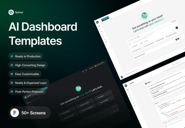50+屏AI智能聊天语音视频图片生成器SaaS服务网站仪表盘UI界面设计Figma模板套件 Spinex – AI Dashboard UI Kit特色图 50+屏AI智能聊天语音视频图片生成器SaaS服务网站仪表盘UI界面设计Figma模板套件 Spinex – AI Dashboard UI Kit