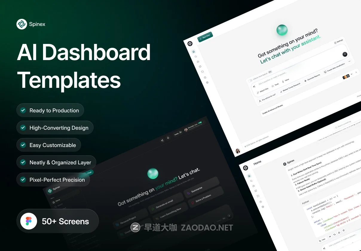 50+屏AI智能聊天语音视频图片生成器SaaS服务网站仪表盘UI界面设计Figma模板套件 Spinex – AI Dashboard UI Kit插图 50+屏AI智能聊天语音视频图片生成器SaaS服务网站仪表盘UI界面设计Figma模板套件 Spinex – AI Dashboard UI Kit插图