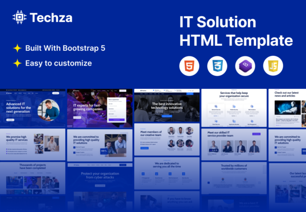 响应式IT网络技术服务公司网站用户UI界面设计Html源码模板素材 Techza – IT Solutions & Services HTML Templates