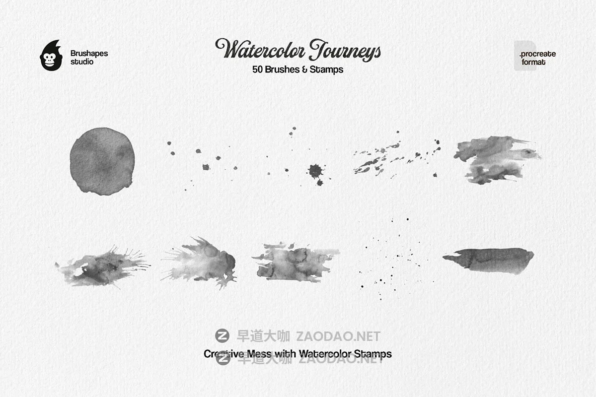 50款真实手绘水墨油漆飞溅水彩画艺术绘画procreate笔刷画笔设计素材 Watercolor Journey Procreate Brushes插图2 50款真实手绘水墨油漆飞溅水彩画艺术绘画procreate笔刷画笔设计素材 Watercolor Journey Procreate Brushes插图2