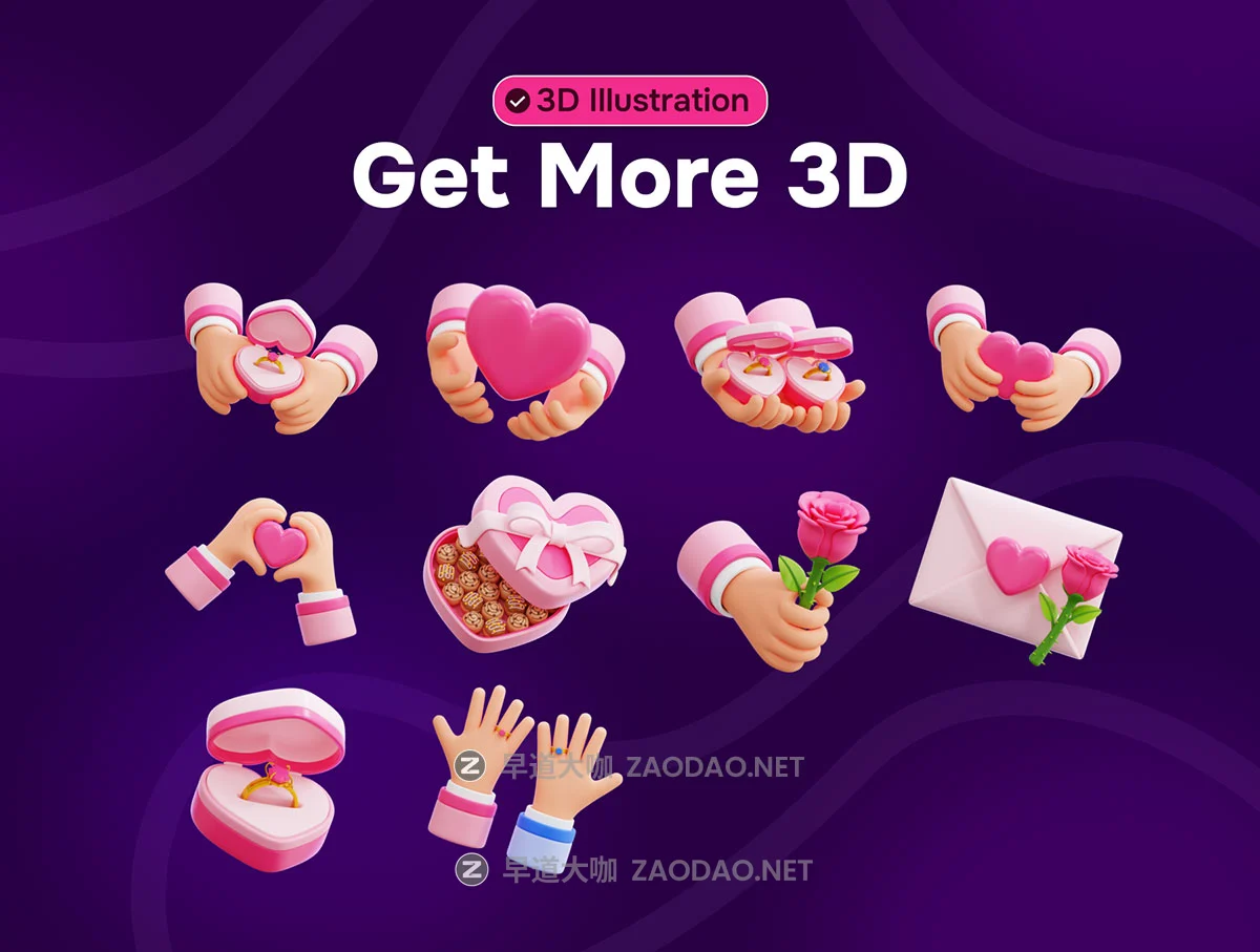 30款浪漫爱情七夕情人节婚礼爱心3d图标icons设计obj/png格式素材 Love and Romance 3D Icon Set插图5 30款浪漫爱情七夕情人节婚礼爱心3d图标icons设计obj/png格式素材 Love and Romance 3D Icon Set插图5