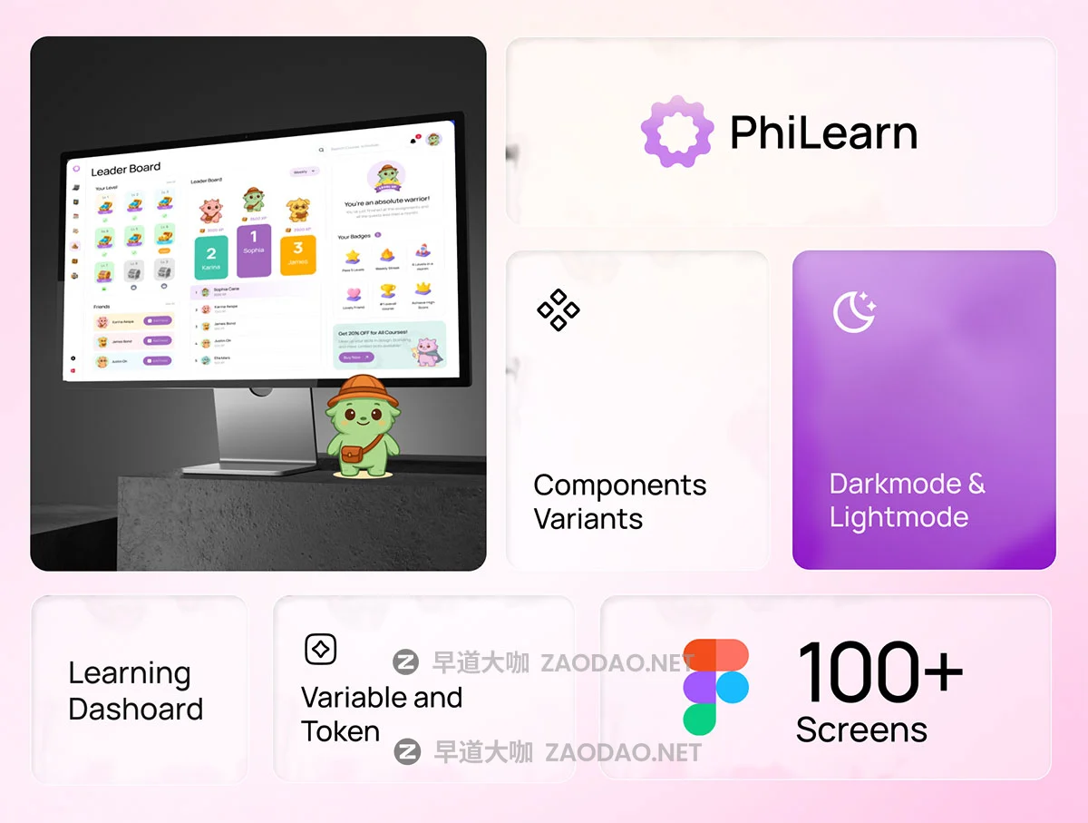 100+屏创意有趣游戏风格学习教育课程任务仪表盘UI界面设计Figma模板套件 PhiLearn – Gamified Learning Dashboard UI KIT插图1 100+屏创意有趣游戏风格学习教育课程任务仪表盘UI界面设计Figma模板套件 PhiLearn – Gamified Learning Dashboard UI KIT插图1