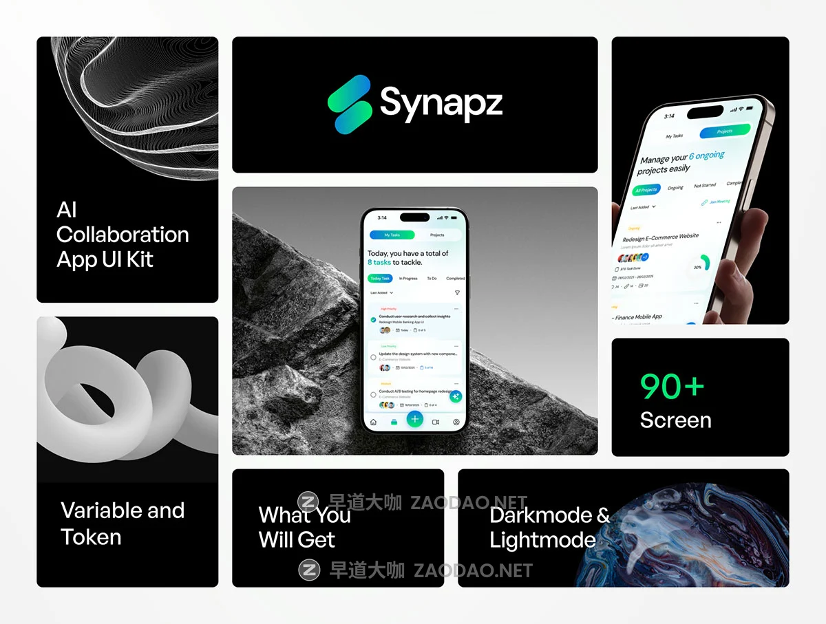 90+屏AI人工智能任务协作聊天机器人app应用程序ui界面设计figma模板 Synapz – AI Task Collaboration App UI KIT插图1 90+屏AI人工智能任务协作聊天机器人app应用程序ui界面设计figma模板 Synapz – AI Task Collaboration App UI KIT插图1