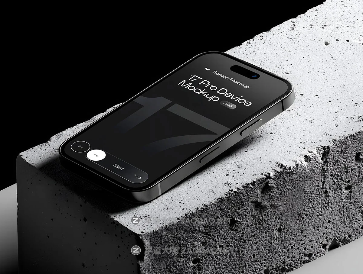 9款混凝土砖块背景手机UI广告设计iPhone 17 Pro展示贴图Psd/Figma样机模板素材 iPhone 17 Pro Device Screen Mockup on Concrete Blocks Set – 09 Mockup Scene插图7 9款混凝土砖块背景手机UI广告设计iPhone 17 Pro展示贴图Psd/Figma样机模板素材 iPhone 17 Pro Device Screen Mockup on Concrete Blocks Set – 09 Mockup Scene插图7