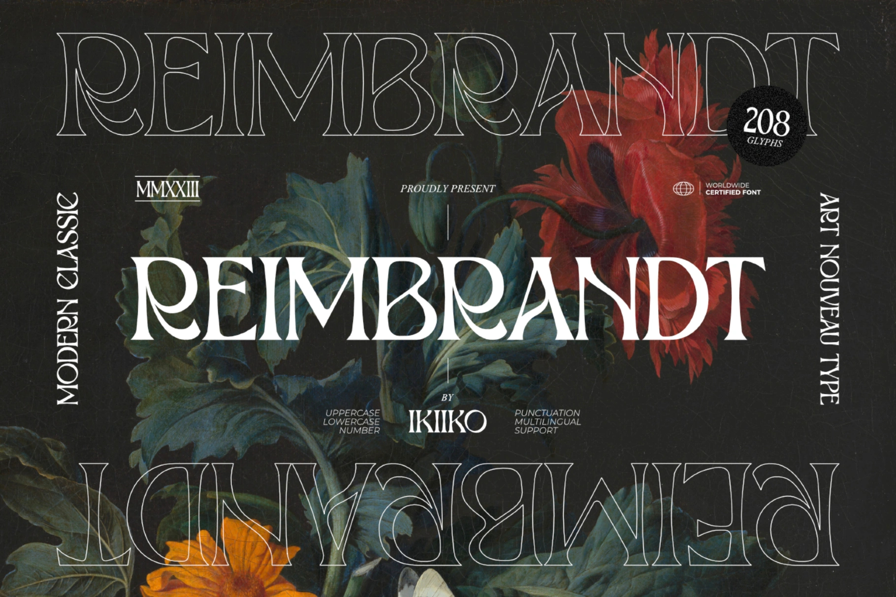 时尚复古新艺术风格海报包装徽标设计衬线英文字体安装包 Reimbrandt – Art Nouveau Font