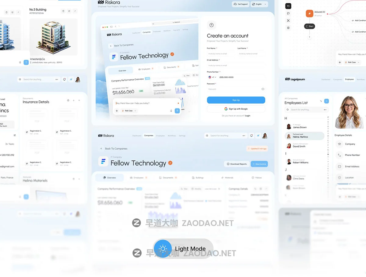 100+屏双配色AI人工智能B2B商业保险平台网站UI界面设计Figma模板素材 Riskora: AI-Powered B2B Insurance Platform插图5 100+屏双配色AI人工智能B2B商业保险平台网站UI界面设计Figma模板素材 Riskora: AI-Powered B2B Insurance Platform插图5
