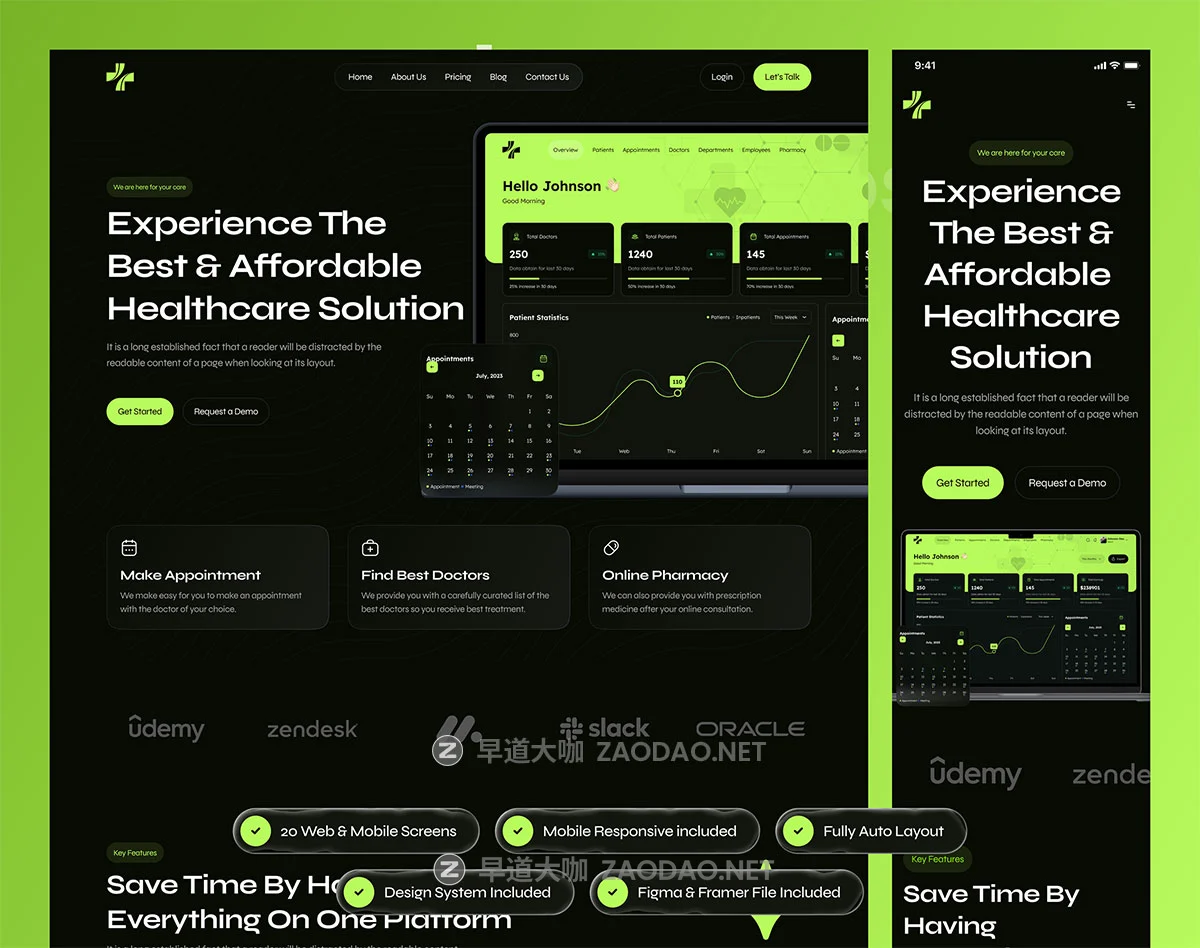 20屏响应式黑暗SaaS服务医疗保健体检健康网站用户UI界面设计Figma模板素材 Prinstin – SaaS Medical Website Framer Template插图7 20屏响应式黑暗SaaS服务医疗保健体检健康网站用户UI界面设计Figma模板素材 Prinstin – SaaS Medical Website Framer Template插图7