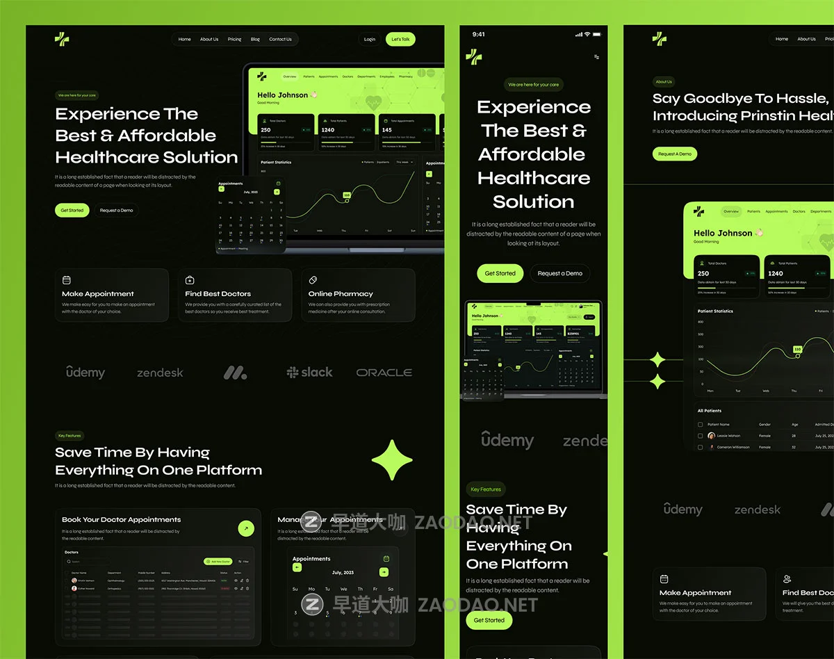 20屏响应式黑暗SaaS服务医疗保健体检健康网站用户UI界面设计Figma模板素材 Prinstin – SaaS Medical Website Framer Template插图9 20屏响应式黑暗SaaS服务医疗保健体检健康网站用户UI界面设计Figma模板素材 Prinstin – SaaS Medical Website Framer Template插图9