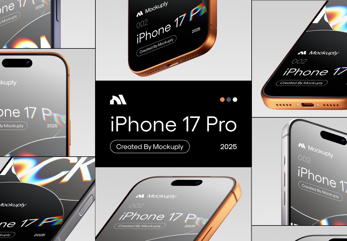 8款高级手机UI广告作品苹果iPhone 17 Pro屏幕贴图ps展示样机模板 iPhone 17 Pro 002 Mockups特色图 8款高级手机UI广告作品苹果iPhone 17 Pro屏幕贴图ps展示样机模板 iPhone 17 Pro 002 Mockups