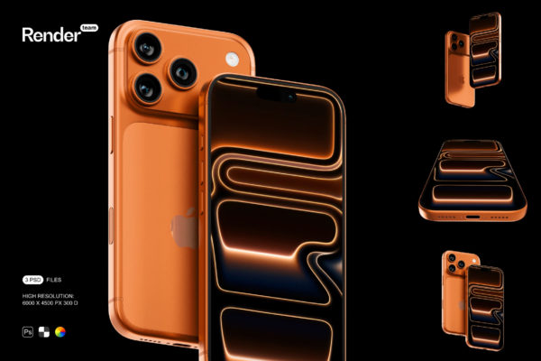 3款黑暗手机广告UI界面作品设计展示苹果iPhone 17 Pro贴图psd样机模板 iPhone 17 Pro Mockup Set特色图 3款黑暗手机广告UI界面作品设计展示苹果iPhone 17 Pro贴图psd样机模板 iPhone 17 Pro Mockup Set