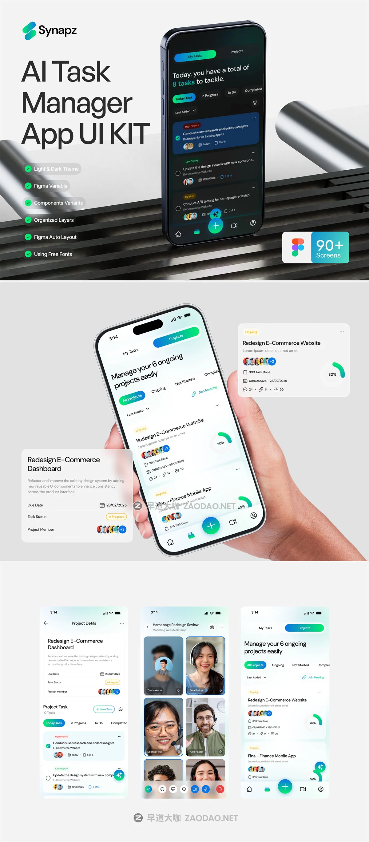 90+屏AI人工智能任务协作聊天机器人app应用程序ui界面设计figma模板 Synapz – AI Task Collaboration App UI KIT插图6 90+屏AI人工智能任务协作聊天机器人app应用程序ui界面设计figma模板 Synapz – AI Task Collaboration App UI KIT插图6