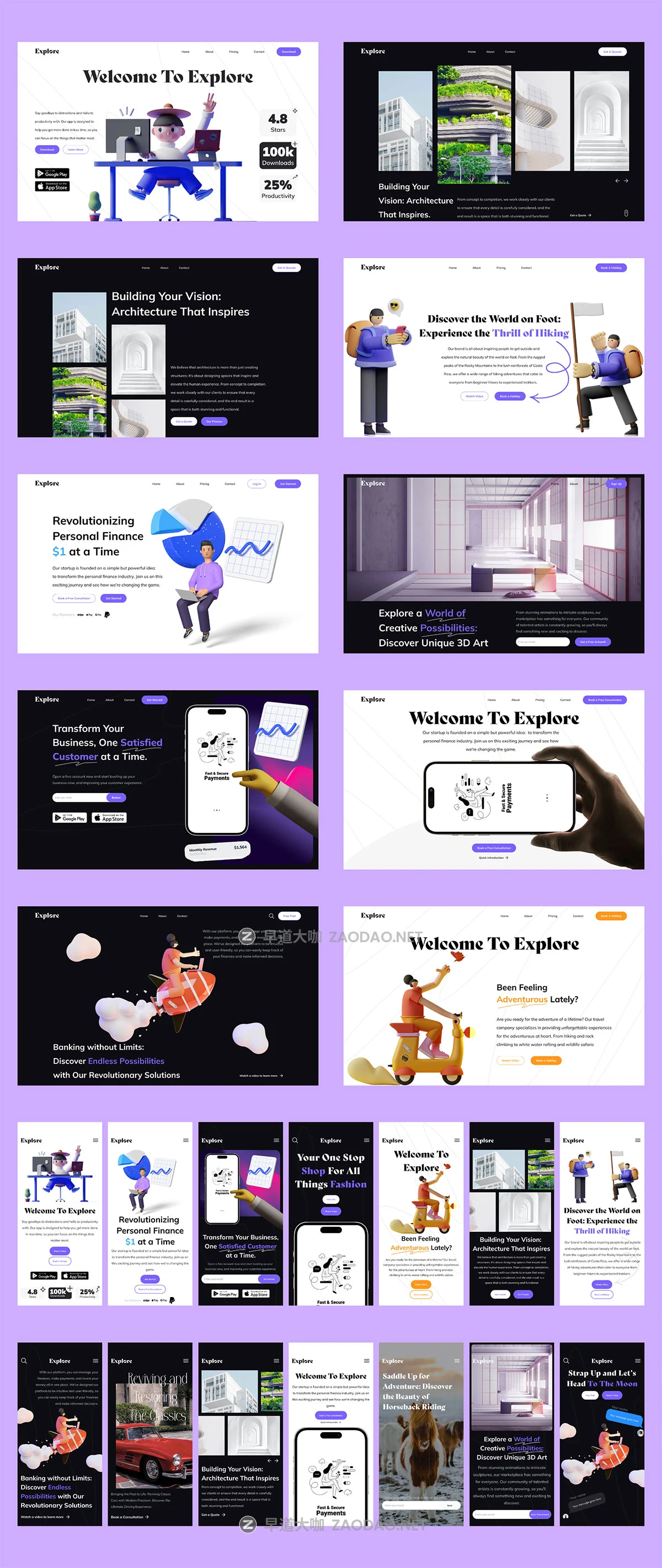15屏响应式个人博客网站登录页面web ui设计figma模板素材 Explore Hero Headers插图8 15屏响应式个人博客网站登录页面web ui设计figma模板素材 Explore Hero Headers插图8