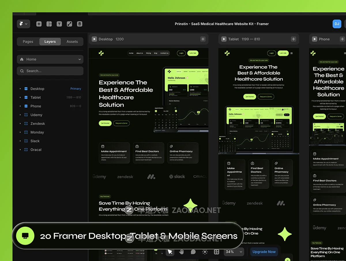 20屏响应式黑暗SaaS服务医疗保健体检健康网站用户UI界面设计Figma模板素材 Prinstin – SaaS Medical Website Framer Template插图12 20屏响应式黑暗SaaS服务医疗保健体检健康网站用户UI界面设计Figma模板素材 Prinstin – SaaS Medical Website Framer Template插图12