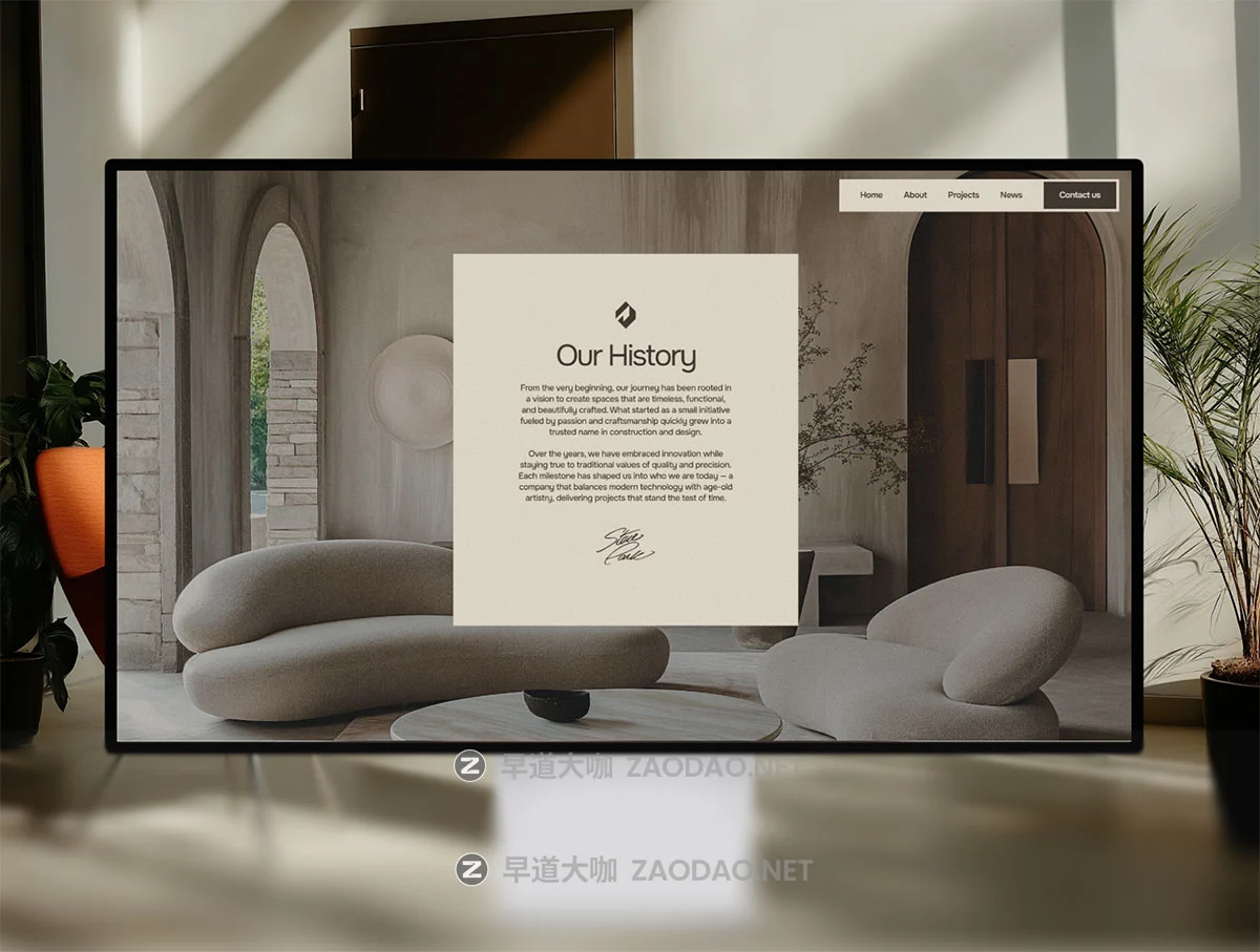 9页温暖棕色调奢华家具室内工作室建筑设计网站UI界面搭建Framer模板 Estancia — Furniture & Interior Design Agency插图2 9页温暖棕色调奢华家具室内工作室建筑设计网站UI界面搭建Framer模板 Estancia — Furniture & Interior Design Agency插图2