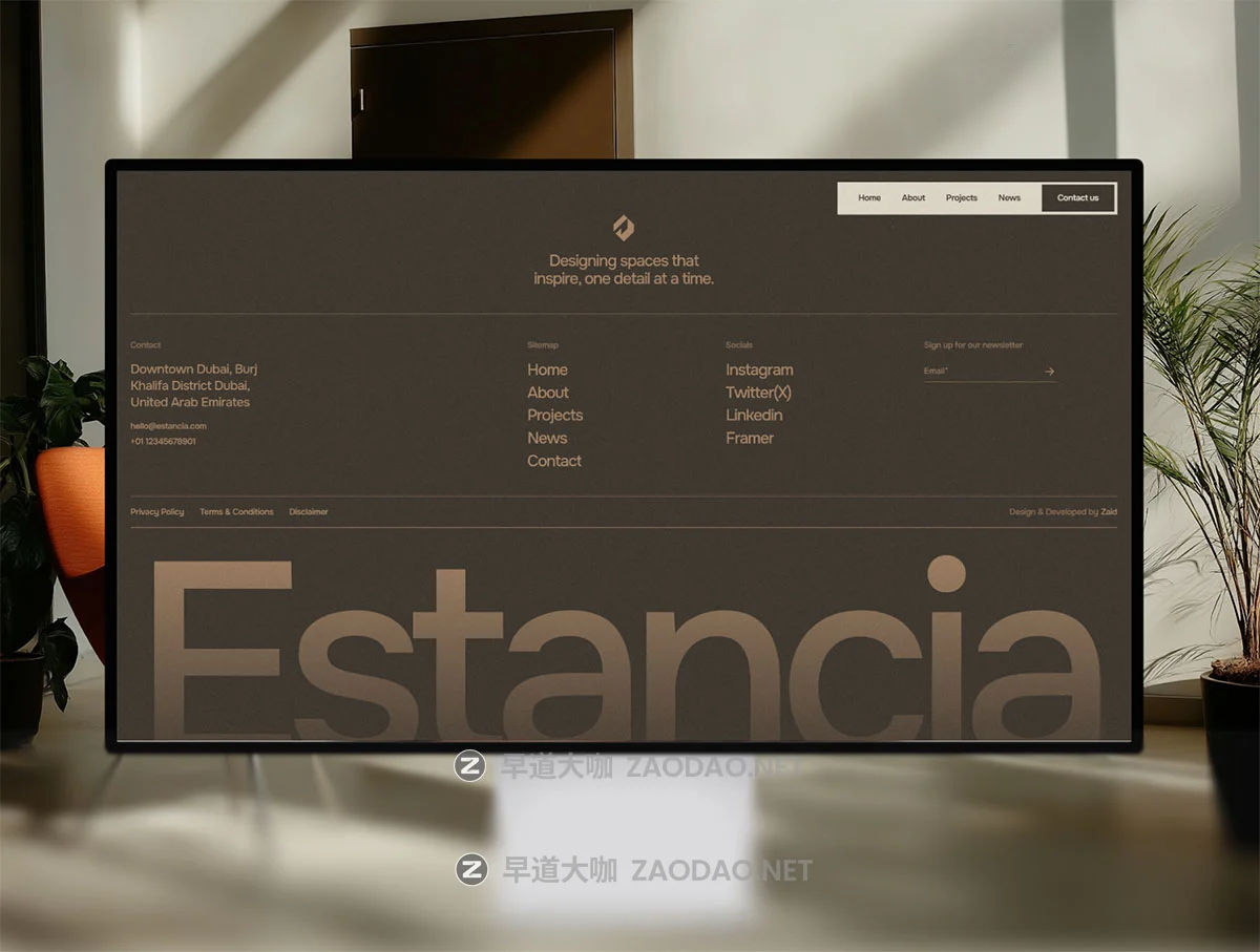 9页温暖棕色调奢华家具室内工作室建筑设计网站UI界面搭建Framer模板 Estancia — Furniture & Interior Design Agency插图3 9页温暖棕色调奢华家具室内工作室建筑设计网站UI界面搭建Framer模板 Estancia — Furniture & Interior Design Agency插图3