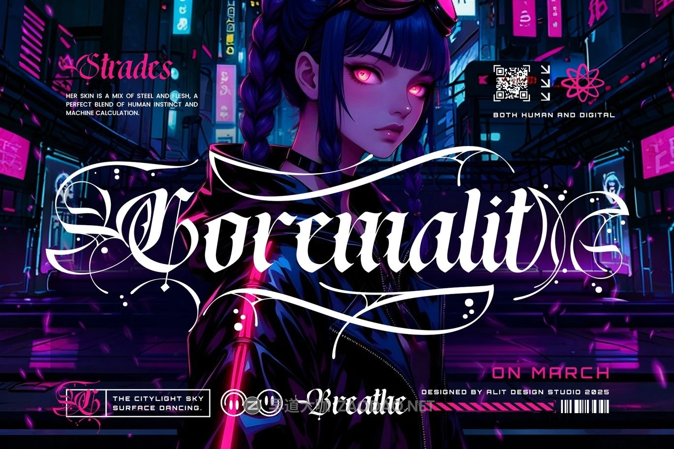 时尚前卫哥特式赛博朋克品牌海报游戏标题设计装饰英文字体 Rebella Typeface插图8 时尚前卫哥特式赛博朋克品牌海报游戏标题设计装饰英文字体 Rebella Typeface插图8