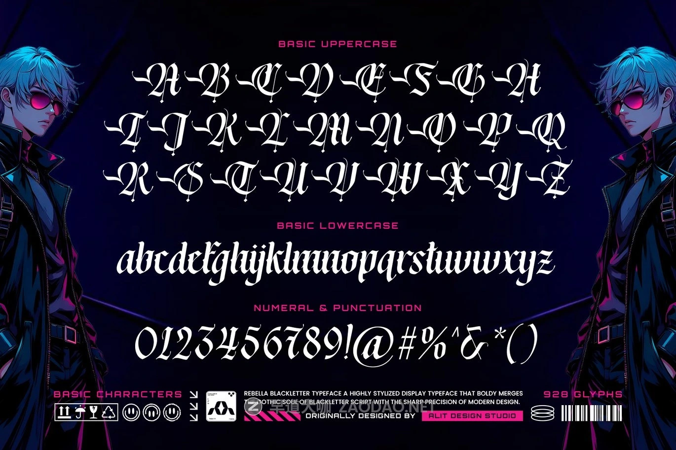 时尚前卫哥特式赛博朋克品牌海报游戏标题设计装饰英文字体 Rebella Typeface插图10 时尚前卫哥特式赛博朋克品牌海报游戏标题设计装饰英文字体 Rebella Typeface插图10