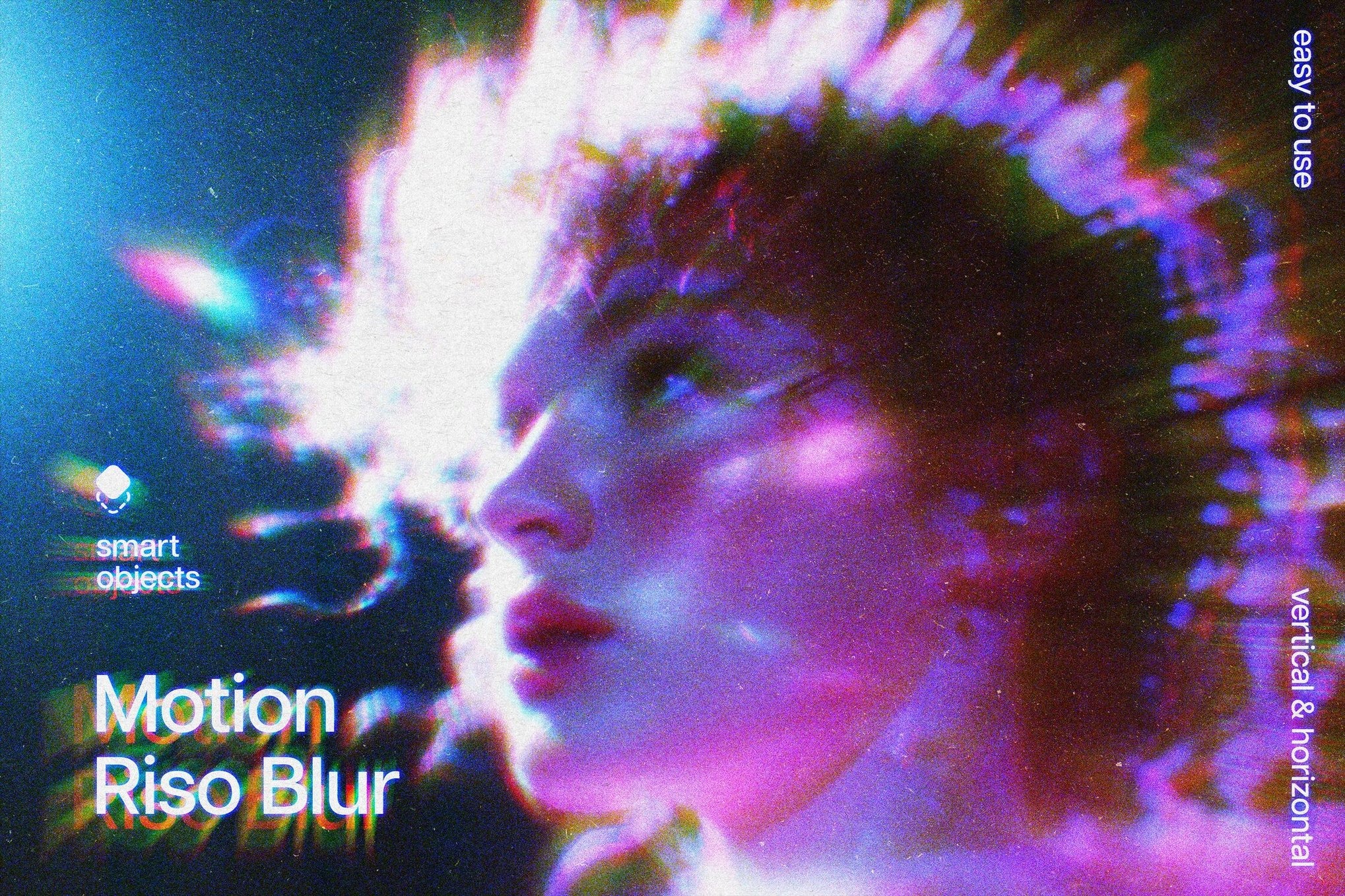 故障动感模糊发光粒状照片效果ps特效滤镜样机 Motion Riso Blur Photo Effect特色图 故障动感模糊发光粒状照片效果ps特效滤镜样机 Motion Riso Blur Photo Effect