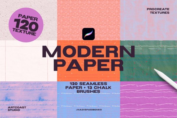 133款无缝隙纸张纸片纹理肌理粉笔记号笔马克笔铅笔线条procreate笔刷画笔素材 Modern Paper – Procreate Textures特色图 133款无缝隙纸张纸片纹理肌理粉笔记号笔马克笔铅笔线条procreate笔刷画笔素材 Modern Paper – Procreate Textures