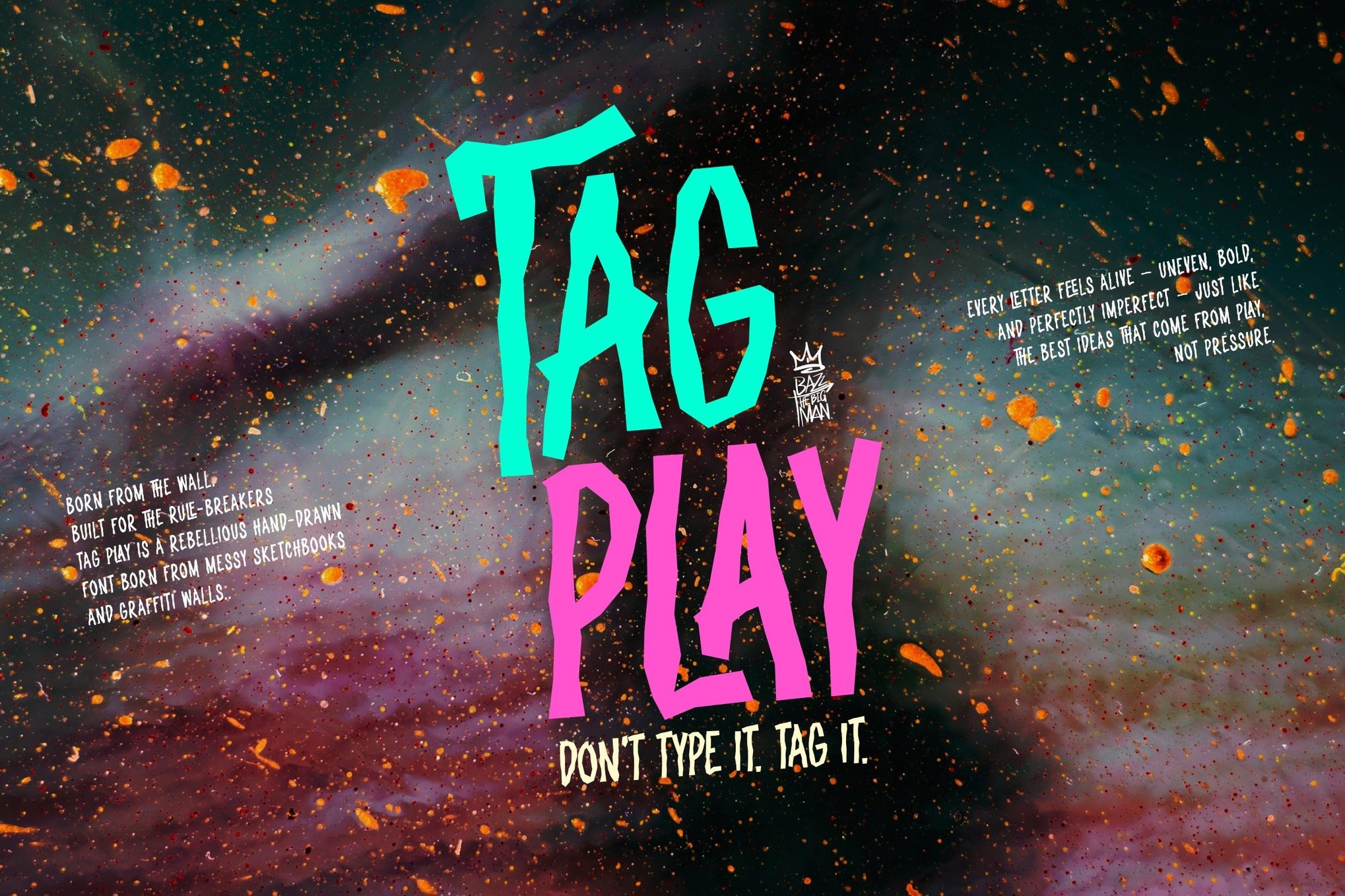 时尚创意涂鸦风街头服饰品牌海报封面设计无衬线英文字体安装包 Tag Play特色图 时尚创意涂鸦风街头服饰品牌海报封面设计无衬线英文字体安装包 Tag Play