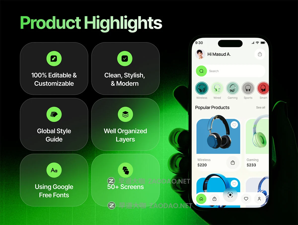 50+屏现代时尚电子产品耳机电脑设备电商商城移动应用程序app ui界面设计figma模板套件 Soundora – Online Headphone Ecommerce Store App UI Kit插图1 50+屏现代时尚电子产品耳机电脑设备电商商城移动应用程序app ui界面设计figma模板套件 Soundora – Online Headphone Ecommerce Store App UI Kit插图1