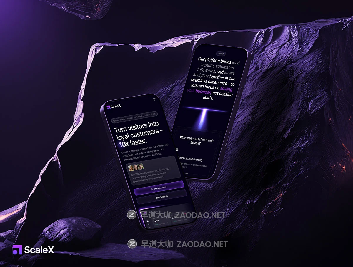 10屏响应式黑暗AI人工智能SaaS服务网站用户UI界面设计Figma模板素材 ScaleX – Next-Gen SaaS Website Design Template插图1 10屏响应式黑暗AI人工智能SaaS服务网站用户UI界面设计Figma模板素材 ScaleX – Next-Gen SaaS Website Design Template插图1